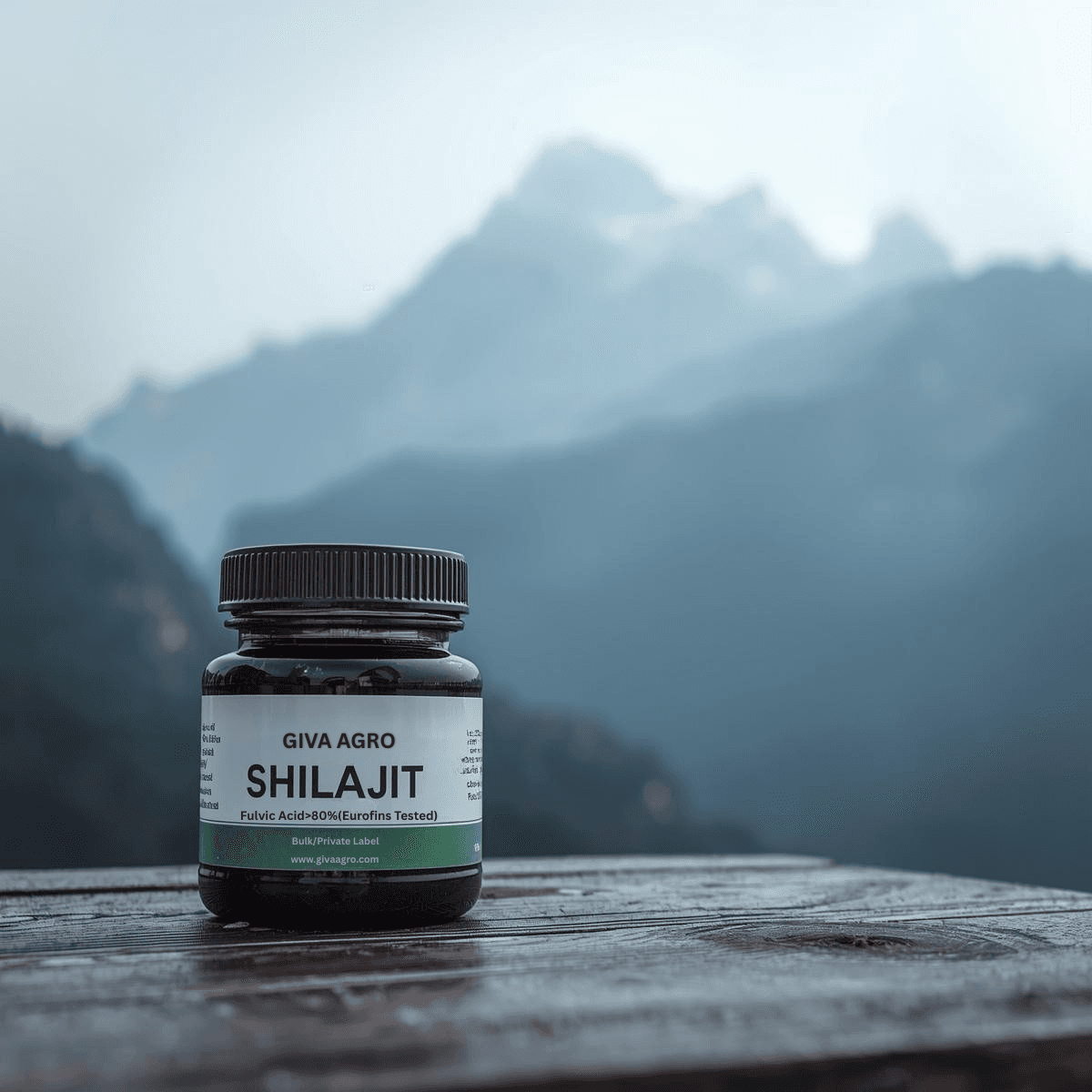 Private label Shilajit jars in the Himalayas